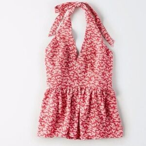 American eagle floral halter babydoll y2k feminine flirty blouse top small